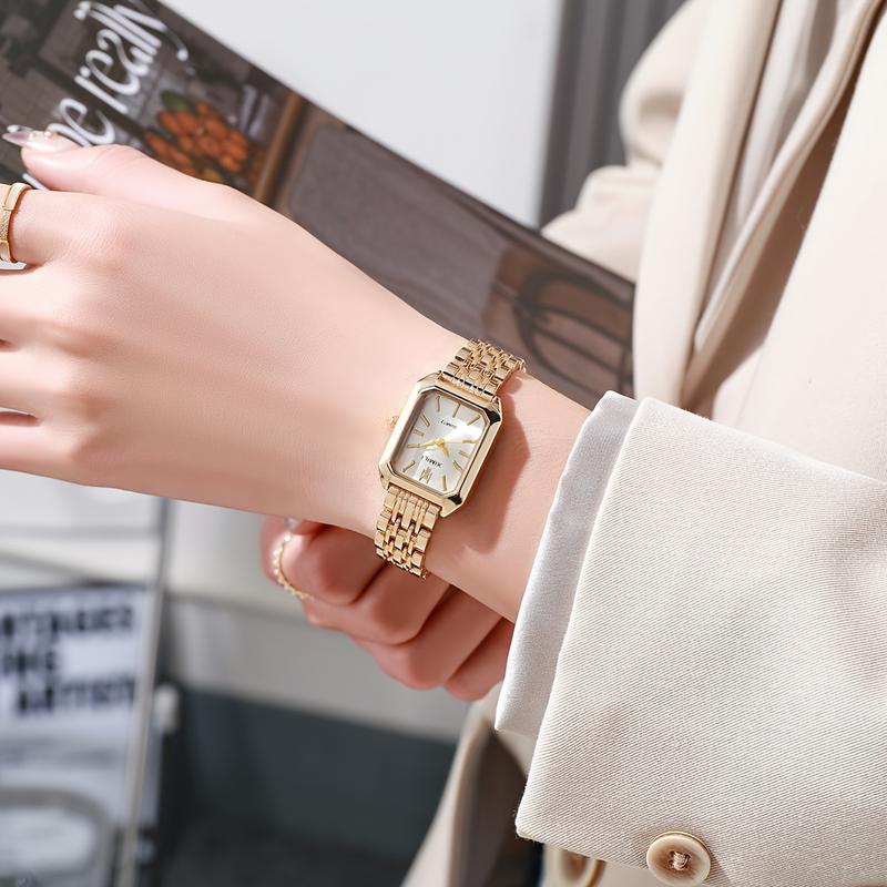 Glamorous Womens Business Quartz Watch - Precise Analog Dial with Stylish Rectangle Case - Fashion-Forward Golden Timepiece for Daily Wear