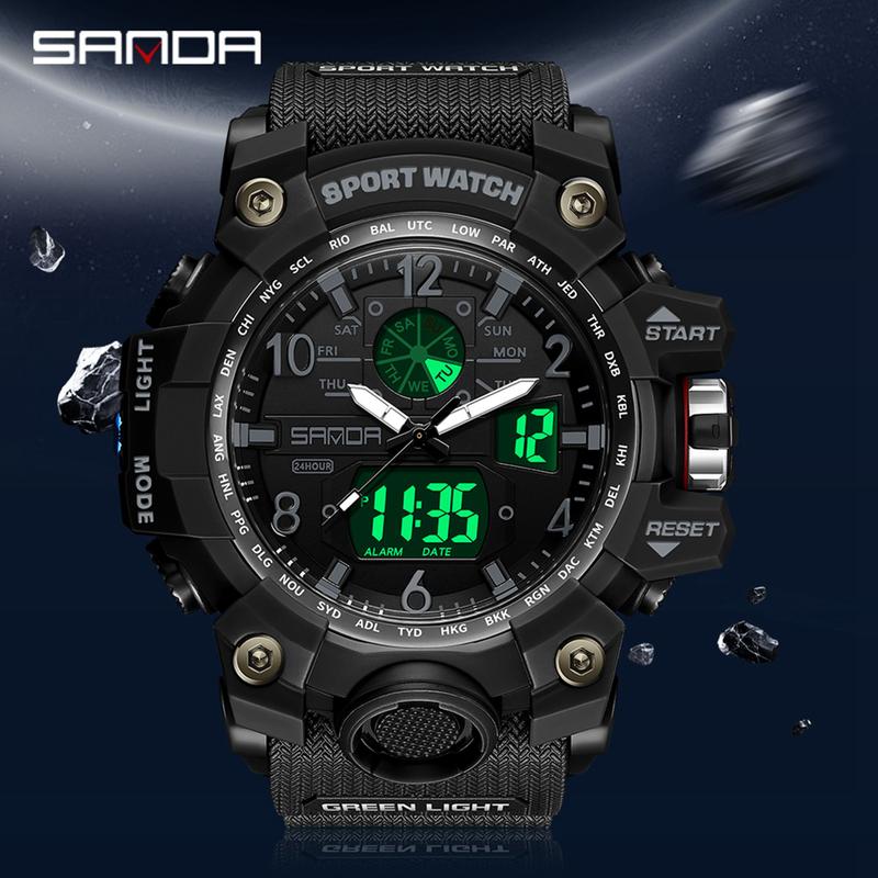 SANDA 3169 Sports Casual Waterproof LED Display Multifunction Men's Watch Analog-Digital Watch