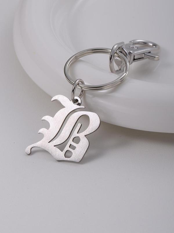 Letter Initial Design Keychain, Stainless Steel Keychain for Women & Men, Trendy All-match & Exquisite Keychain for Birthday Gift