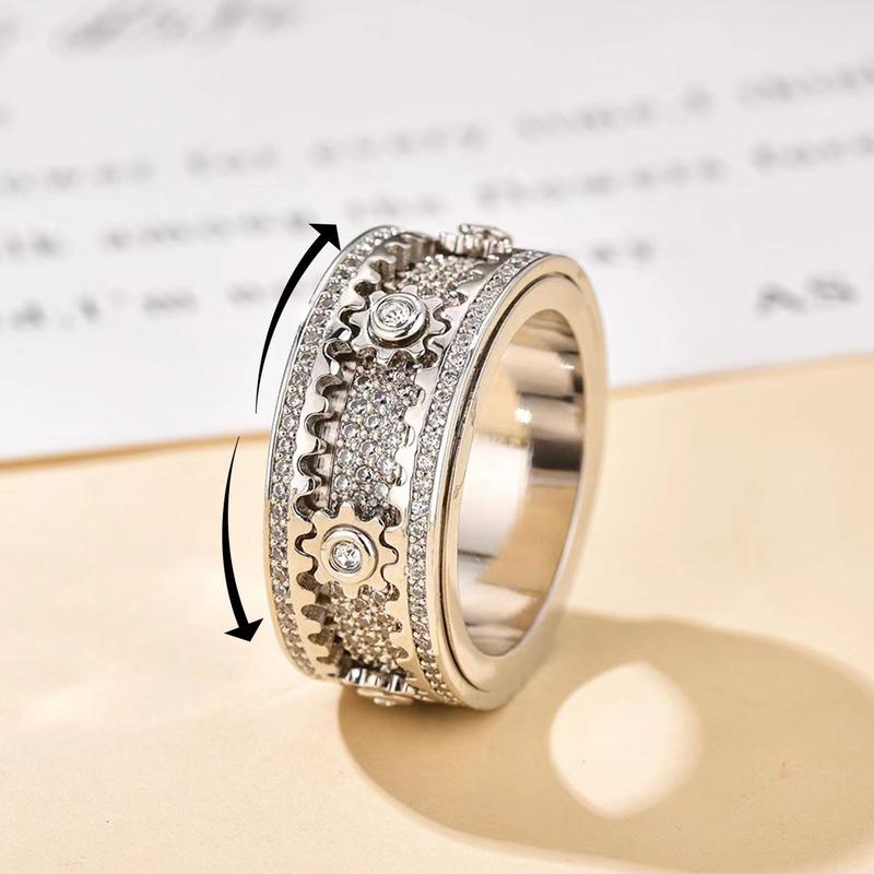 Unisex Couple Gear Ring Rotatable Mechanical Ring Decompression Anxiety Ring Rotatable Statement Band Stress Relieving RingsValentine's Day Gift  AS011