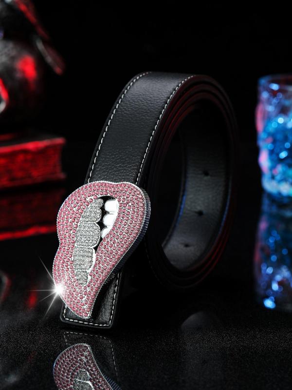 Fashion Rhinestone Decorated Lip Shaped Belt for Men, Street Punk Style Fashion Accessory, Hip Hop Style PU Leather Belt For Trouser, Dress