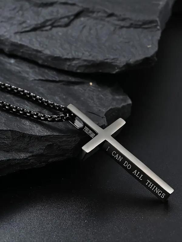 Letter Engraving Cross Charm Pendant Necklace for Women & Men, 2024 Summer Casual Matching Chains Necklace, Jewelry Accessory for Party Back To School, Fall Outfits, Fall Freshness, for Fall Fall