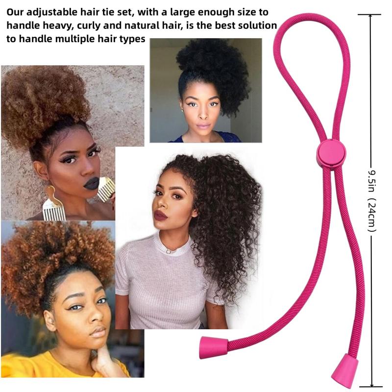 6 Pcs Adjustable Hair Ties for Thick, Curly Hairstyles - Afro Puffs, Ponytails, Locs, Pineapples for Black Women and Girls