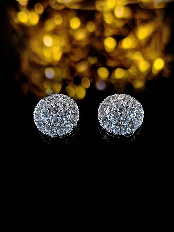 1 Pair Elegant Exquisite Rhinestone Decorated Stud Earrings for Women, Geometric Round Design Stud Earrings, Fashion Jewelry Accessories for Party and Daily Wear