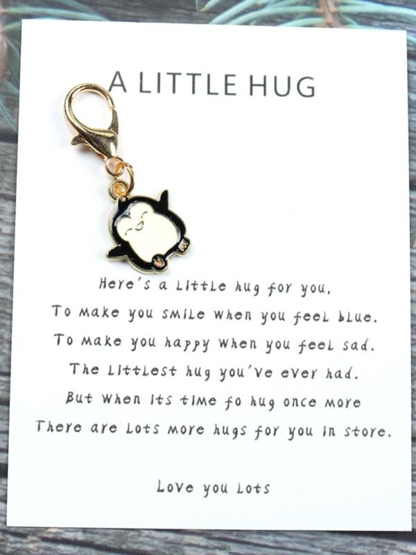 Cute Cartoon Penguin Design Keychain, Pocket Animal Hug, Cute Animal Key Ring, Support Gift, Friend Family Teacher Gift, Thinking Of You Hug Gift