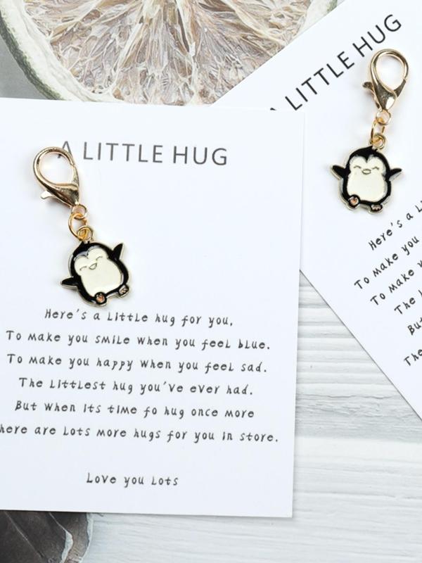 Cute Cartoon Penguin Design Keychain, Pocket Animal Hug, Cute Animal Key Ring, Support Gift, Friend Family Teacher Gift, Thinking Of You Hug Gift