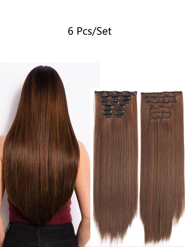 24 Inch Long Straight Synthetic Hair Extension, 2024 Clip-in Hair Extensions for Women, Natural Fluffy Hair Extensions for Daily & Party Hairstyle Decoration, Fall Outfits, Earthtone Fall Freshness