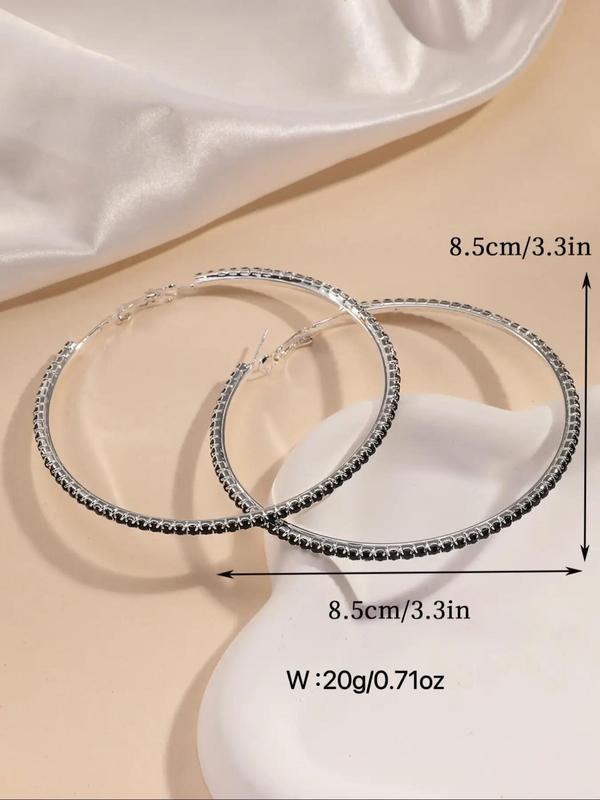 Summer Minimalist Rhinestone Decorated Large Size Hoop Earrings, 2024 New Fashionable Chic Exaggerated Earrings for Women, Matching Classic Fashion Shiny Jewelry for Daily Wear, for Fall