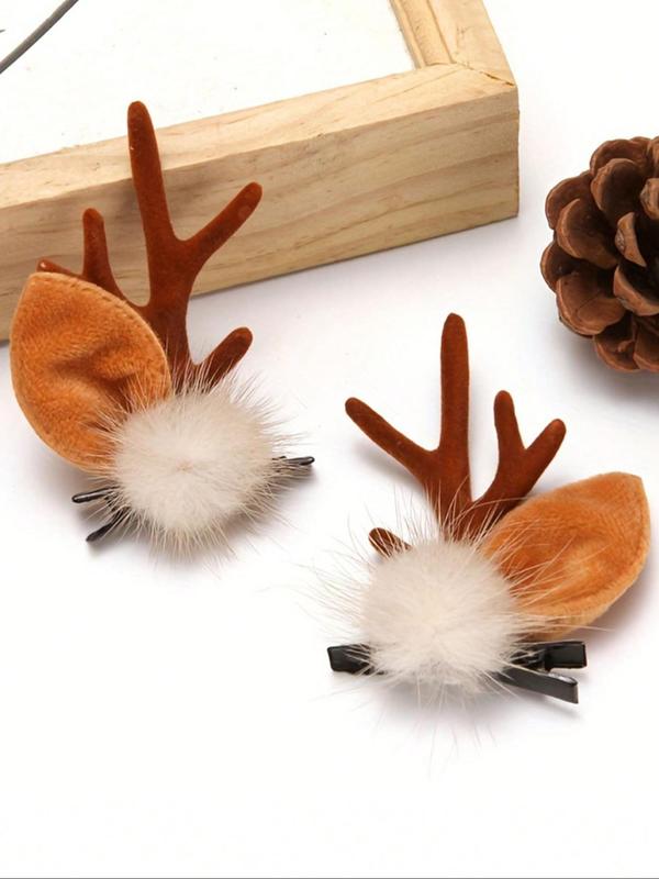 Cute Christmas Themed Reindeer Antler Design Hair Clips, Fashionable Hair Accessories for Women & Girls, Cute Lovely Hairwear for Daily Used