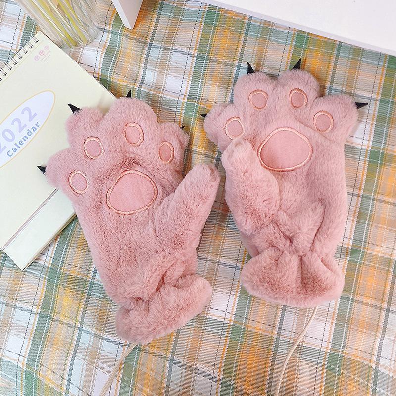 Cute Bear Paw Design Gloves, 1 Pair Winter Warm Gloves, Outdoor Cycling Gloves, Sports & Outdoor Accessories for Women & Girls