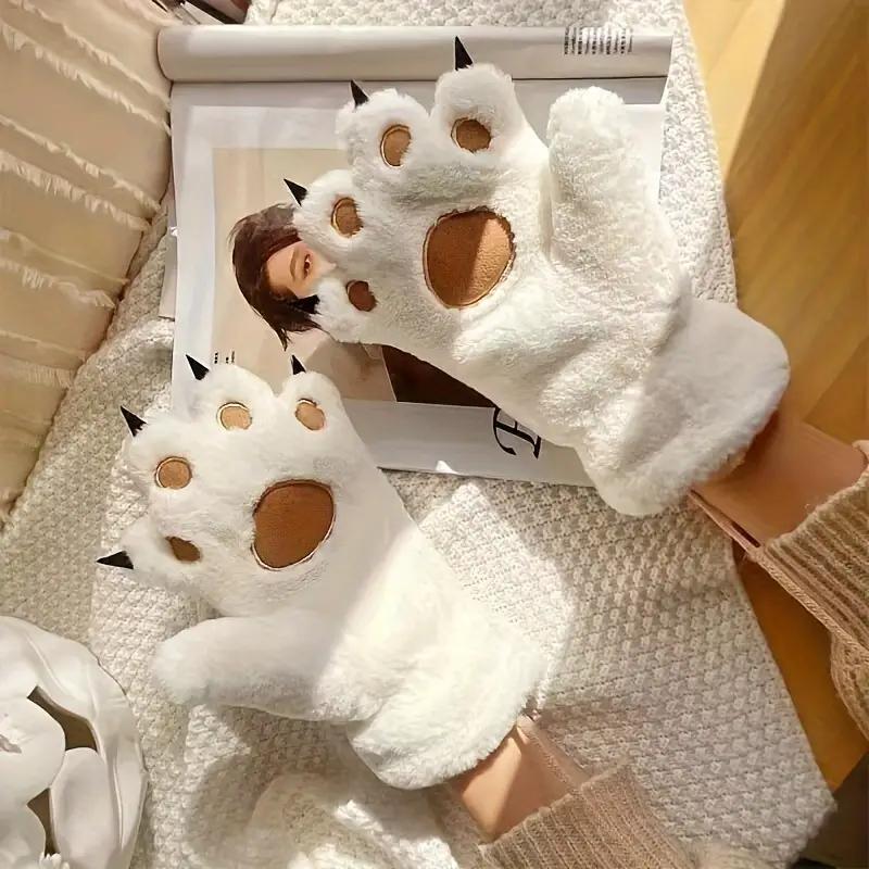 Cute Bear Paw Design Gloves, 1 Pair Winter Warm Gloves, Outdoor Cycling Gloves, Sports & Outdoor Accessories for Women & Girls