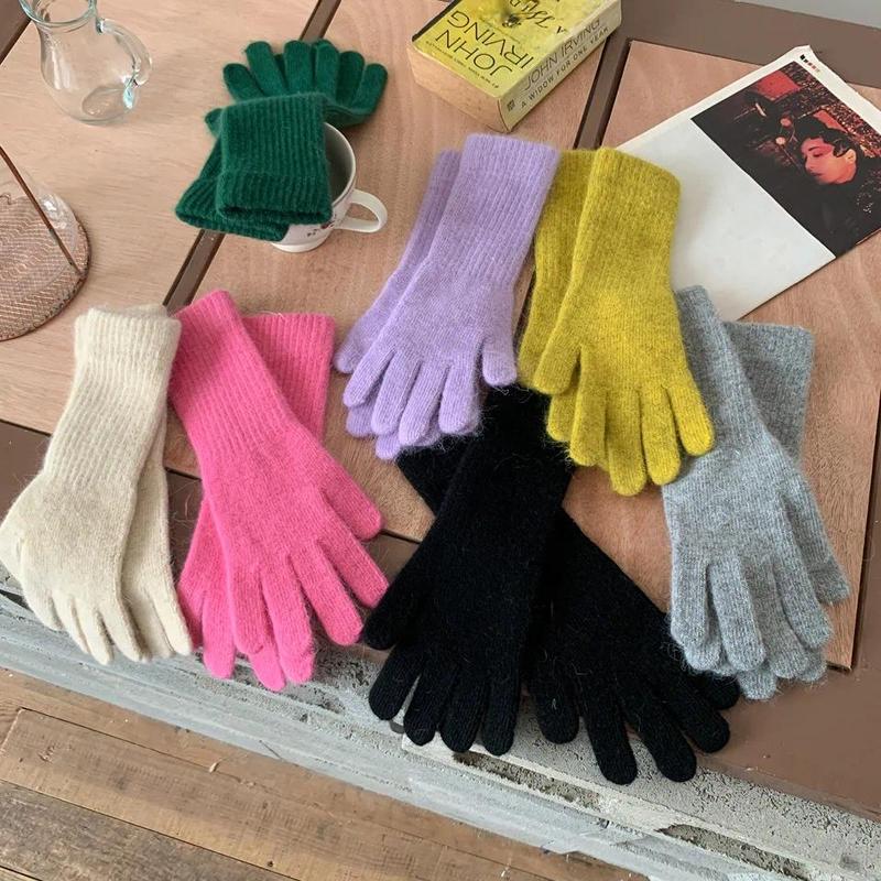 2024 Female Elastic Full Fingers Gloves long Rabbit Wool Gloves Women Winter Mittens  Solid Color Mittens Thicken Warm Gloves