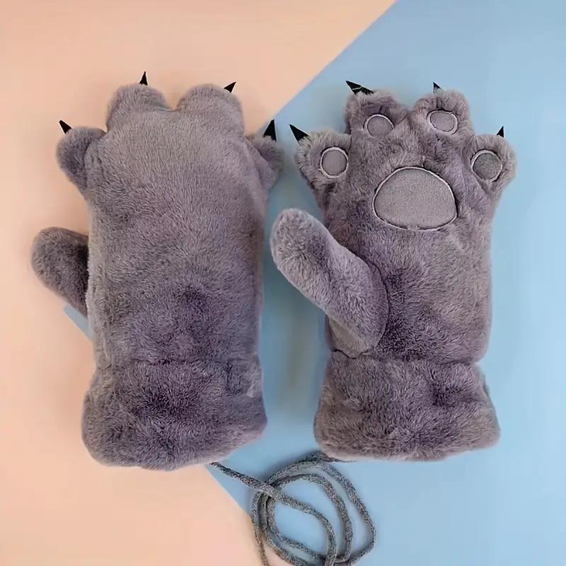 Cute Bear Paw Design Gloves, 1 Pair Winter Warm Gloves, Outdoor Cycling Gloves, Sports & Outdoor Accessories for Women & Girls