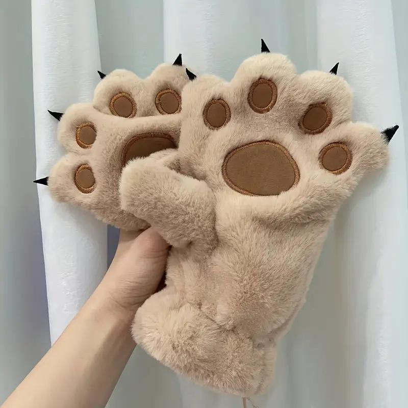 Cute Bear Paw Design Gloves, 1 Pair Winter Warm Gloves, Outdoor Cycling Gloves, Sports & Outdoor Accessories for Women & Girls