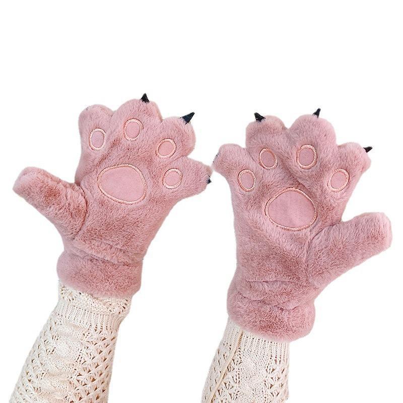 Cute Bear Paw Design Gloves, 1 Pair Winter Warm Gloves, Outdoor Cycling Gloves, Sports & Outdoor Accessories for Women & Girls