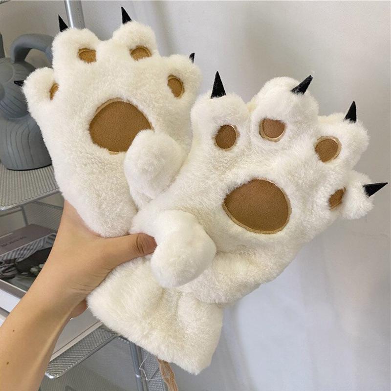 Cute Bear Paw Design Gloves, 1 Pair Winter Warm Gloves, Outdoor Cycling Gloves, Sports & Outdoor Accessories for Women & Girls