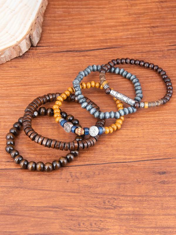 Boho Style Wooden Beaded Bracelet, Vintage Trendy Bracelet, Fashionable Jewelry for Women & Girls for Daily Decoration