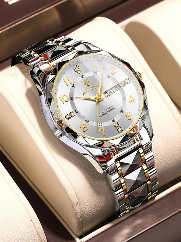 Business Fashion Round Dial Analog Quartz Watch, Fall Fashion Waterproof & Luminous Watch for Men, Trendy All-match & Exquisite Watch for Birthday Gift with Box