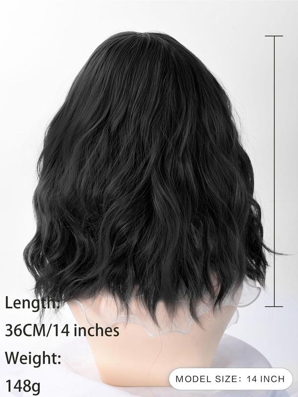 14 Inch Short Wavy Bob Wigs for Women, Gorgeous Fluffy Wigs with Bangs, Synthetic Full Machine Wigs for Party, Daily Use