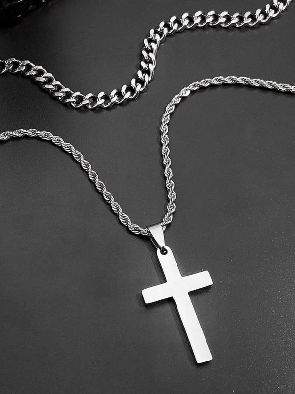 Stainless Steel Cross Pendant Necklace for Men & Women, Fashion Jewelry for Party, Daily Clothing Decor, Trendy All-match & Exquisite Jewelry for Birthday Gift