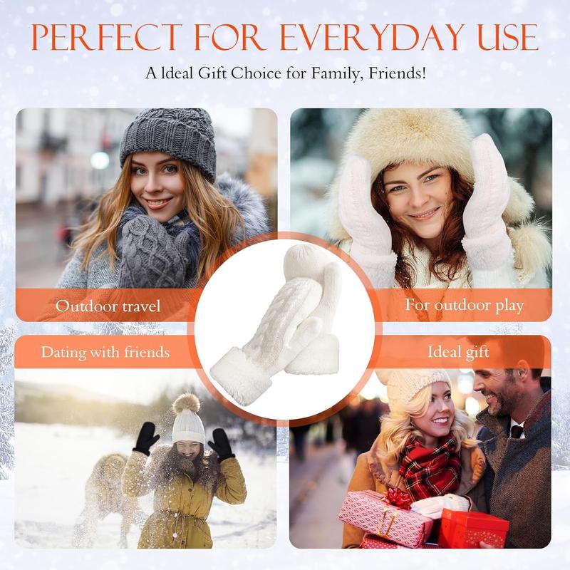 Winter Warm Mittens for Women, Cozy Thick Knitted Gloves & Mittens Warm Soft Lining Cold Weather Accessories Gifts