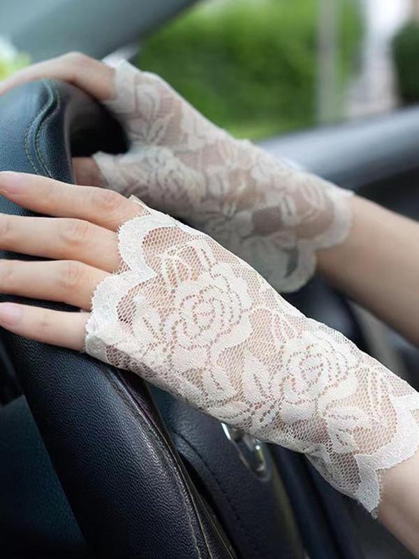 Hollow Out Floral Lace Fingerless Gloves, Elegant Fashion Gloves for Wedding Party, Casual Elastic Bridal Gloves for Women, Exquisite Jewelry for Birthday Gifts Summer 2024