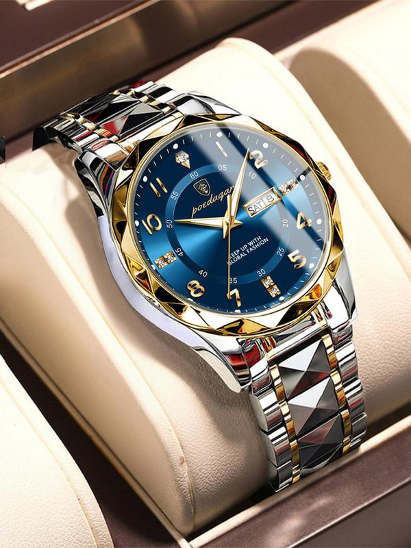 Business Fashion Round Dial Analog Quartz Watch, Fall Fashion Waterproof & Luminous Watch for Men, Trendy All-match & Exquisite Watch for Birthday Gift with Box