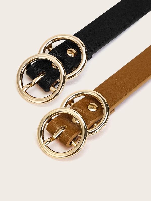 2 Piece Women's Plain Color Buckle Belt Set, Casual Decorative Belt for Skirting Dress, Daily Clothing Decoration For Jeans Trousers Suit