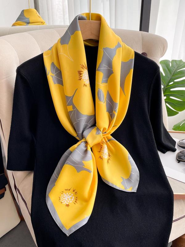 Women's Cute Floral Print Square Scarf, Elegant Soft Comfortable Shawl for Daily Wear, Fashion All-match Accessories for Women & Girls