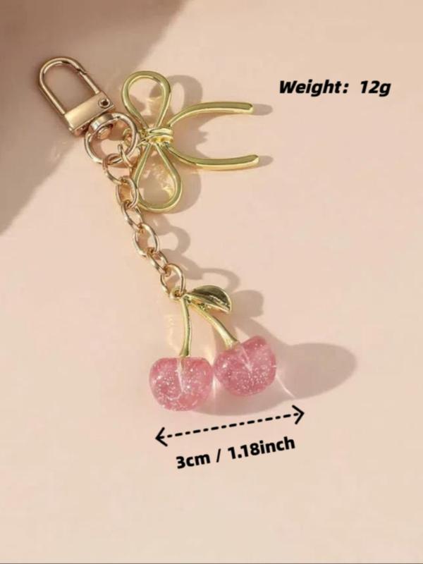 Cute Cherry & Bow Decor Keychain, Fashionable Keychain for Women & Girls, Trendy All-match & Exquisite Keychain for Birthday Gift