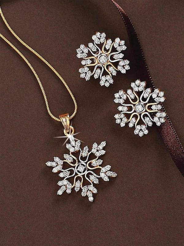 Women's Elegant Rhinestone Decor Christmas Snowflake Design Jewelry Set, Exquisite Trendy Pendant Necklace & Stud Earrings, Chic Jewelry Set for Party & Daily Decor