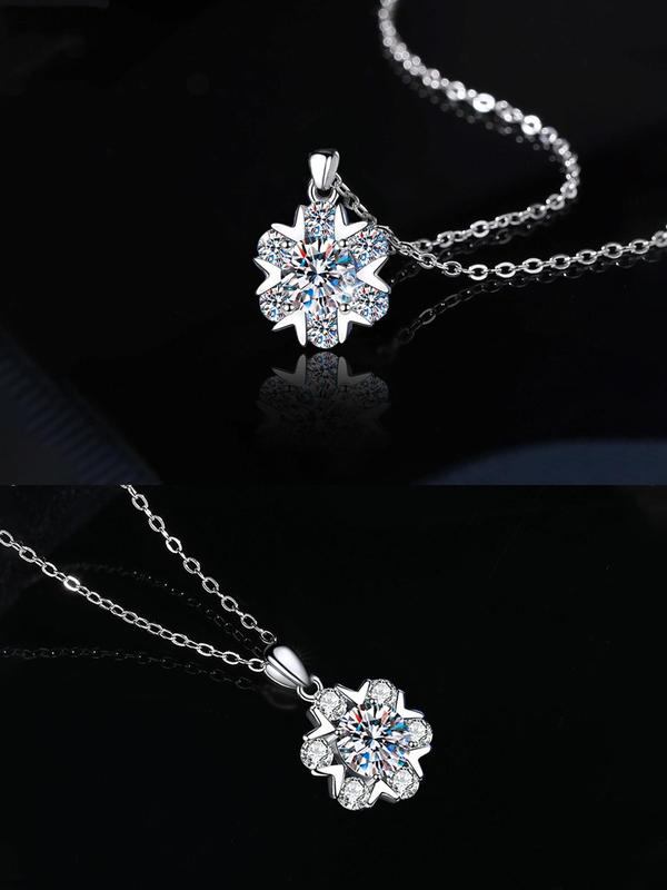 Snowflake Design Pendant Necklace & Rose Gift Box, Rhinestone Decor Necklace Set, Fashion Jewelry Accessories for Women As Gift