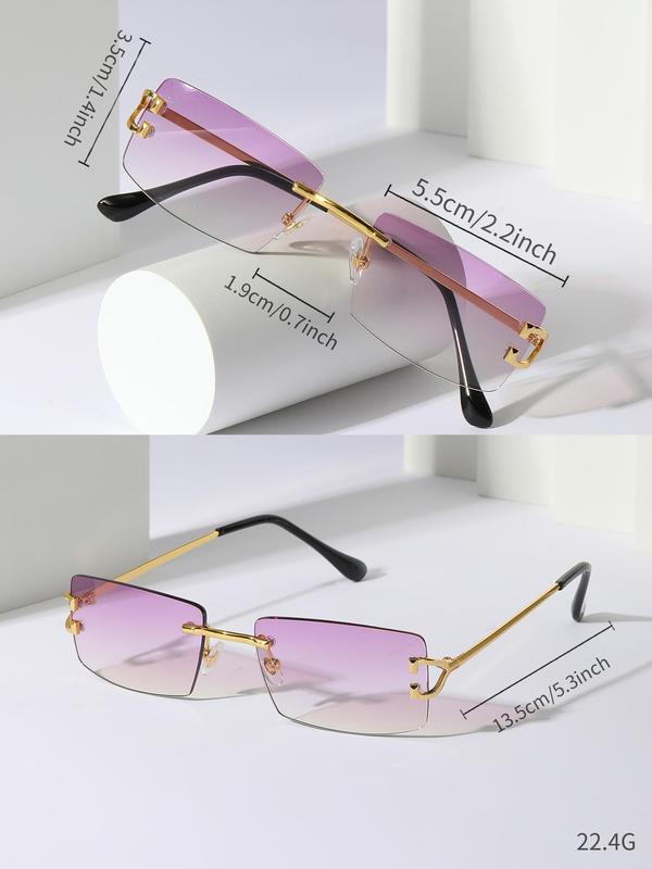 Simple Square Sunglasses for Men & Women for Gift, 2024 Summer New Trendy Sun Protective Glasses, Rimless Fashion Sunglasses, Travel Back To School Accessories with Storage Box & Package Fall