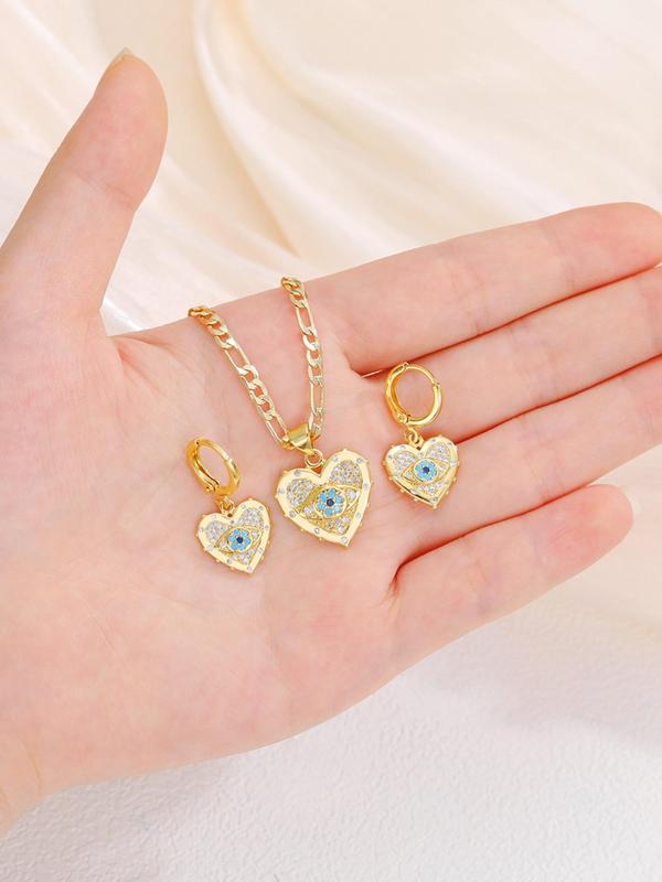 Women's Elegant Rhinestone Decor Heart Design Pendant Necklace & Earrings, 2024 New Style Exquisite Trendy Jewelry Set, Fashionable Accessories for Party & Wedding