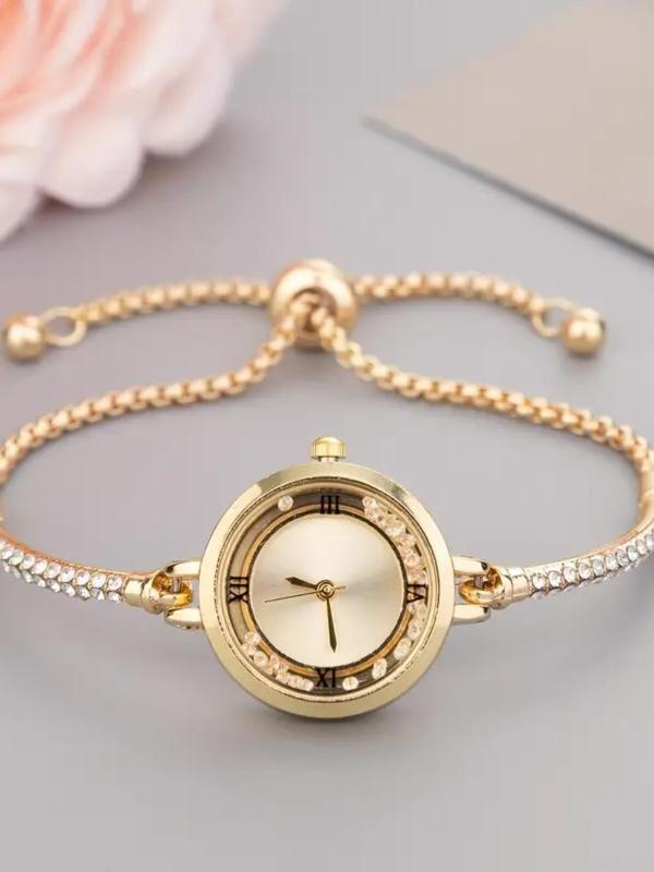 Women's Elegant Rhinestone Decorated Slide Adjustable Quartz Watch, Exquisite Trendy Wristwatch, Fashionable Watch for Women As Gift without Box