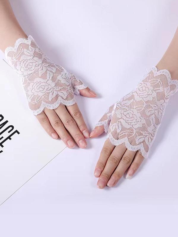 Hollow Out Floral Lace Fingerless Gloves, Elegant Fashion Gloves for Wedding Party, Casual Elastic Bridal Gloves for Women, Exquisite Jewelry for Birthday Gifts Summer 2024