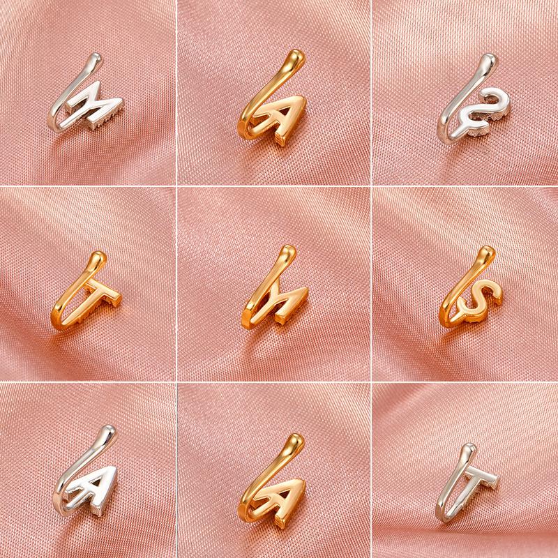 1 Count A-Z LETTER  Design Non-pierced Nose Clip, Rhinestone Inlaid Decorative Nose Ring, Fashionable Personality Accessories for Women and Girls