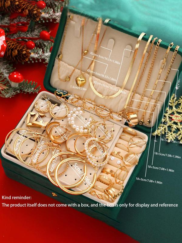 Women's Elegant Faux Pearl & Heart Decor Jewelry Set, Trendy Exquisite Ring & Earrings & Necklace & Bracelet, Chic Jewelry Set As Gift for Girlfriend & Sister, without Box