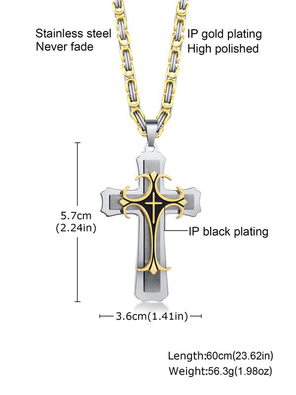 Punk Style Stainless Steel Layered Cross Necklace, Fashion Jewelry for Party, Daily Clothing Decor, Trendy All-match & Exquisite Jewelry for Birthday Gift