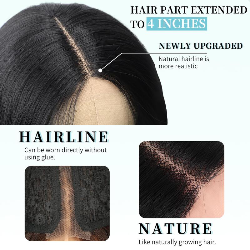 Nnzes Black Wig for Women Long Wavy Lace Hairline Wig 26 Inch Middle Part Synthetic Heat Resistant Wig for Daily Party