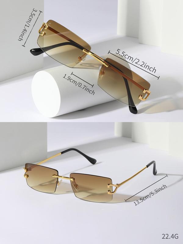 Simple Square Sunglasses for Men & Women for Gift, 2024 Summer New Trendy Sun Protective Glasses, Rimless Fashion Sunglasses, Travel Back To School Accessories with Storage Box & Package Fall