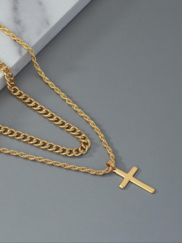 Stainless Steel Cross Pendant Necklace for Men & Women, Fashion Jewelry for Party, Daily Clothing Decor, Trendy All-match & Exquisite Jewelry for Birthday Gift