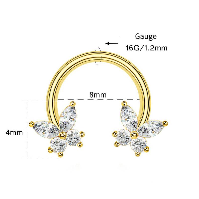 Oufer 16G Butterfly CZ Horseshoe Septum Ring Daith Ring