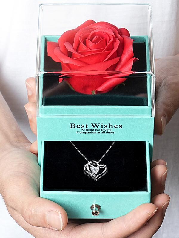 Gifts for Women, Preserved Rose with Heart Necklace, Gifts for Mom Wife Women Sister Grandma Girlfriend Her, Mothers Gifts Day from Daughter Son Birthday Christmas Valentines Day