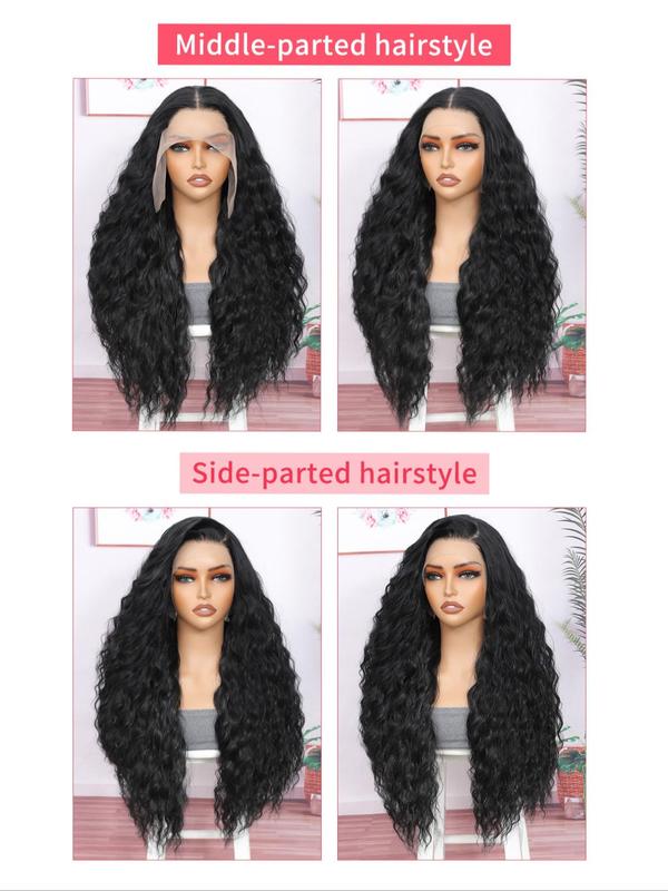 26 Inch Burgundy Water Wave Lace Front Wigs for Women, Gorgeous Fluffy Wigs without Bangs, Synthetic Heat Resistant Lace Front Wigs for Party, Daily Use Glueless