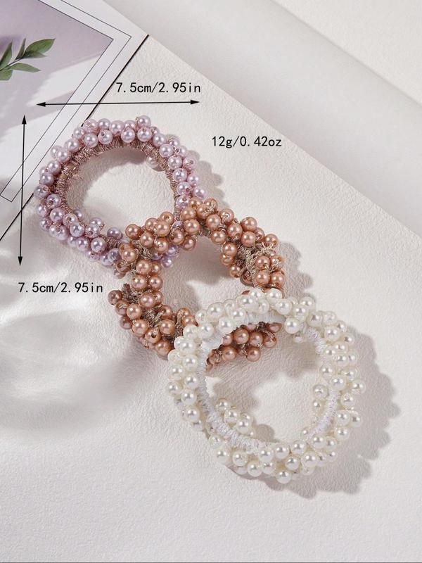 Faux Pearl Decorated Hair Tie for Gift, 3pcs Simple Cute Decorative Ponytail Holder, Minimalist Headwear Suitable for Hair, Fashion Hair Accessories for Party, Daily Clothing Decor