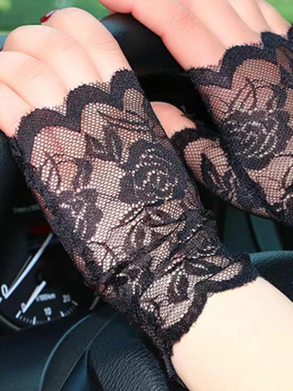 Hollow Out Floral Lace Fingerless Gloves, Elegant Fashion Gloves for Wedding Party, Casual Elastic Bridal Gloves for Women, Exquisite Jewelry for Birthday Gifts Summer 2024