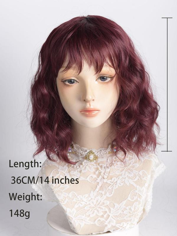 14 Inch Short Wavy Bob Wigs for Women, Gorgeous Fluffy Wigs with Bangs, Synthetic Full Machine Wigs for Party, Daily Use