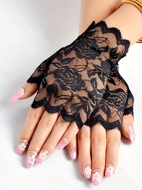 Hollow Out Floral Lace Fingerless Gloves, Elegant Fashion Gloves for Wedding Party, Casual Elastic Bridal Gloves for Women, Exquisite Jewelry for Birthday Gifts Summer 2024