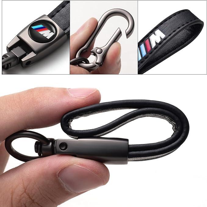 Genuine Leather Car Keychain, Universal Car Key Ring,360 Degree Rotatable D-Ring and Screwdriver(Black)